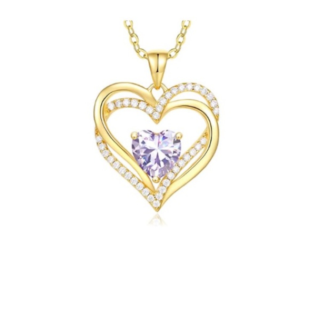 Sterling 92.5 Heart Pendant Necklace with Purple Stone
